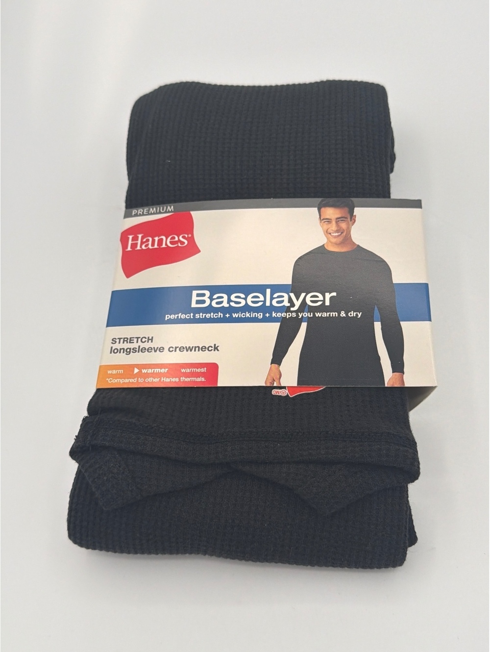 Hanes Premium Baselay Stretch Longsleeve Crewneck Shirt Black Medium